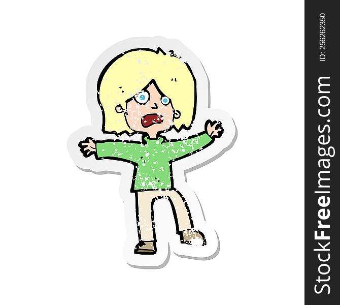 retro distressed sticker of a cartoon unhappy person