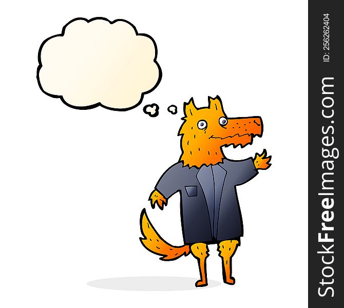 Cartoon Fox Businessman With Thought Bubble