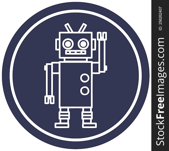 dancing robot circular icon symbol