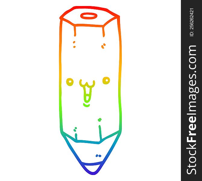 rainbow gradient line drawing of a happy cartoon pencil