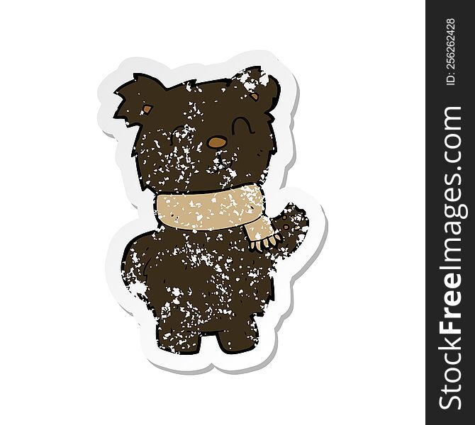 Retro Distressed Sticker Of A Cartoon Waving Black Bear