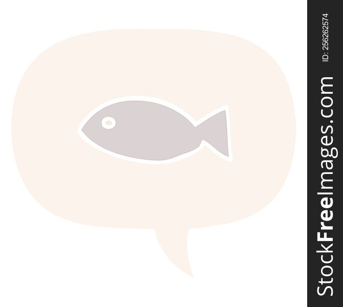cartoon fish symbol with speech bubble in retro style