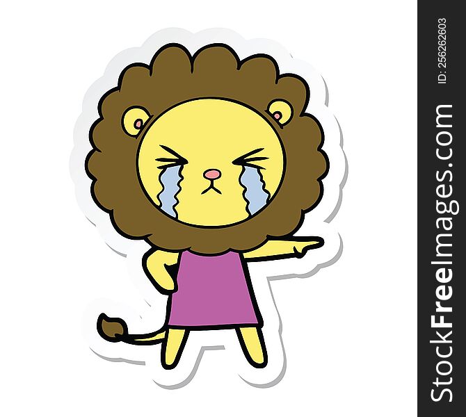 Sticker Of A Cartoon Crying Lion Wearing Dress