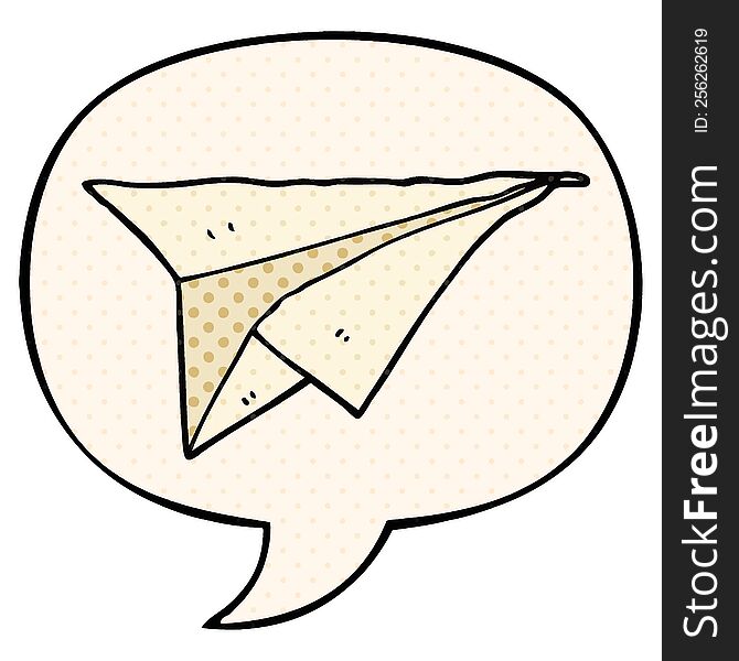 cartoon paper airplane and speech bubble in comic book style