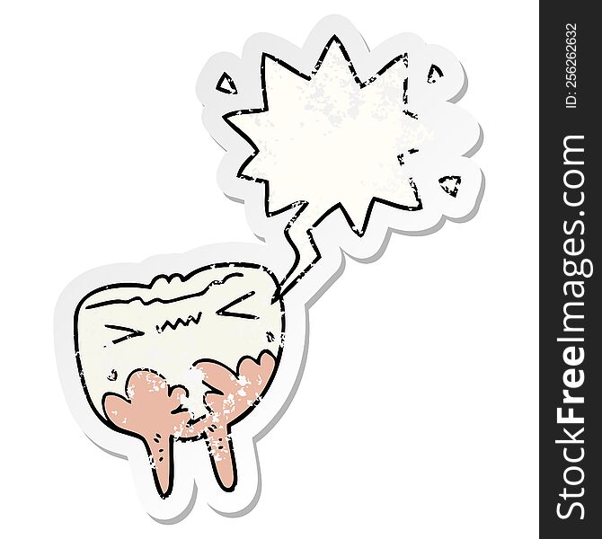 Cartoon Bad Tooth And Speech Bubble Distressed Sticker