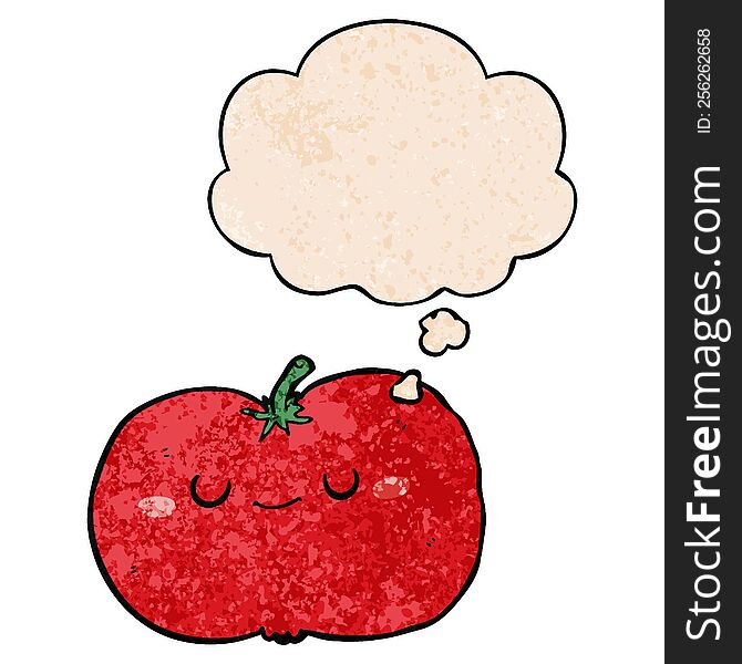 Cartoon Apple And Thought Bubble In Grunge Texture Pattern Style