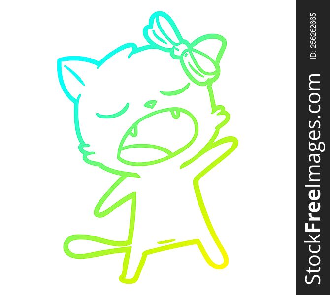 Cold Gradient Line Drawing Cartoon Singing Cat