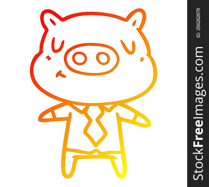Warm Gradient Line Drawing Cartoon Content Pig In Shirt And Tie