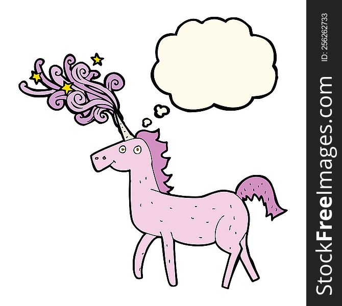 Cartoon Magical Unicorn With Thought Bubble