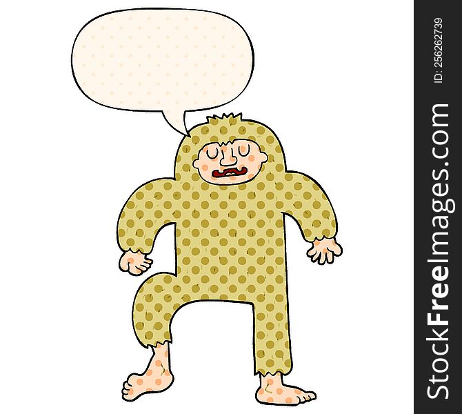 cartoon bigfoot with speech bubble in comic book style
