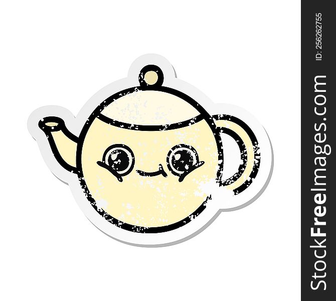 distressed sticker of a cute cartoon tea pot