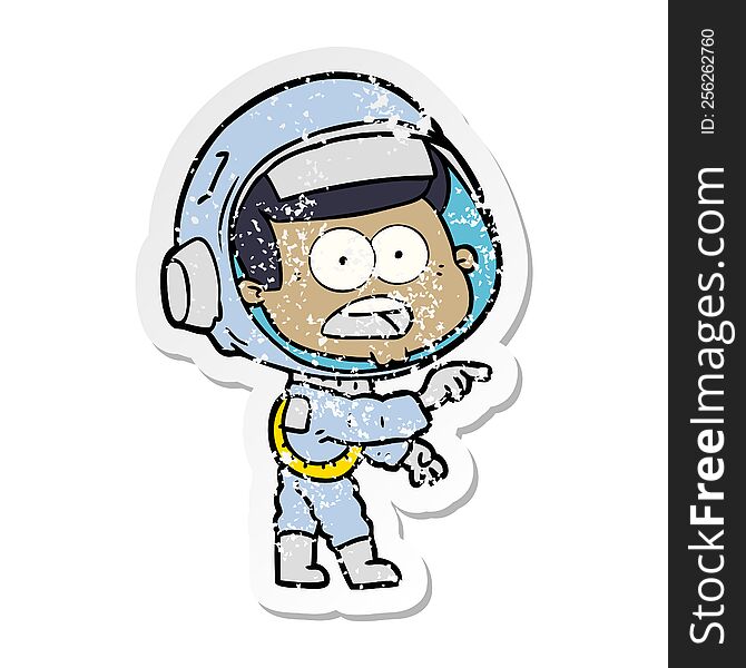 Distressed Sticker Of A Cartoon Surprised Astronaut