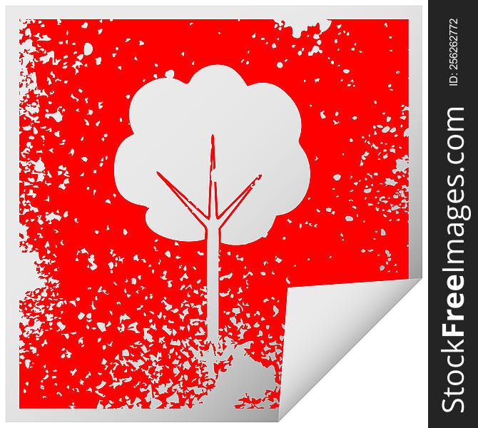 Quirky Distressed Square Peeling Sticker Symbol Tree