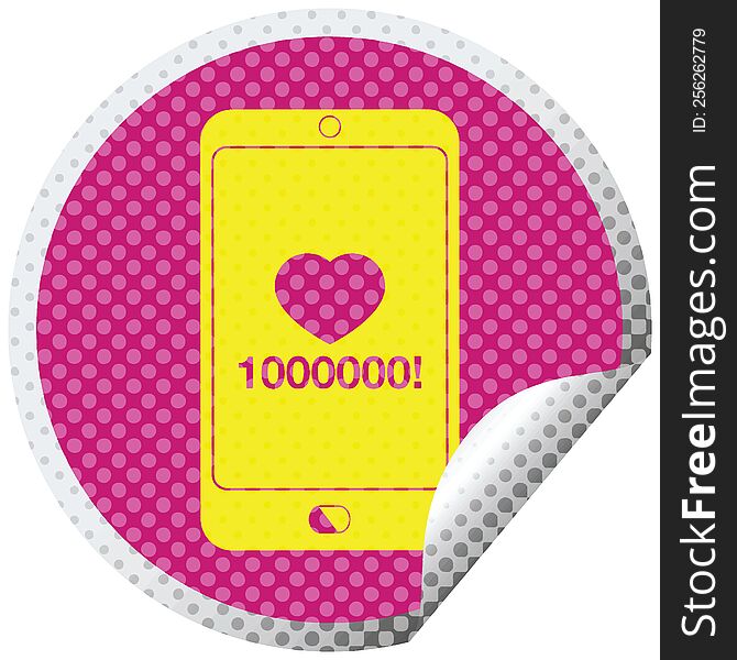mobile phone showing 1000000 likes circular peeling sticker