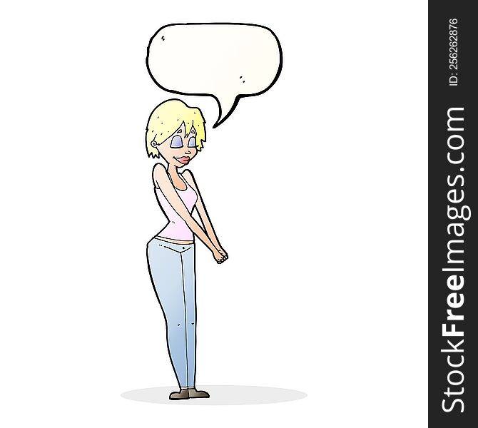 Cartoon Content Woman With Speech Bubble