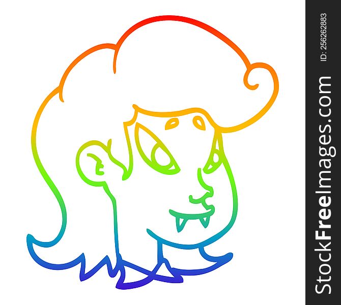 Rainbow Gradient Line Drawing Cartoon Vampire Head