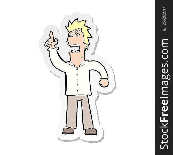 sticker of a cartoon angry man making point