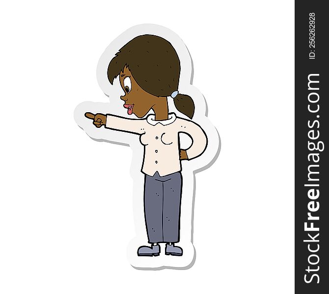 sticker of a cartoon enthusiastic woman pointing