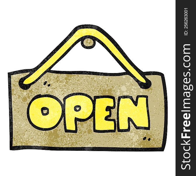 freehand textured cartoon open shop sign