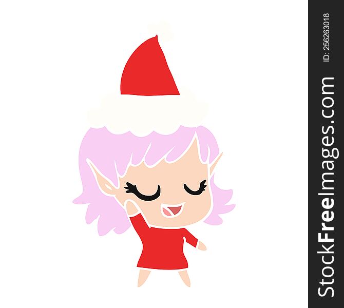 Happy Flat Color Illustration Of A Elf Girl Wearing Santa Hat