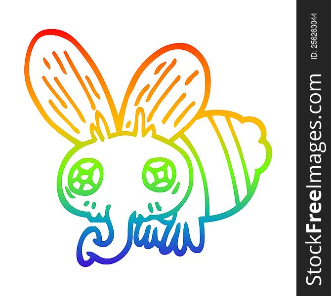 Rainbow Gradient Line Drawing Cartoon Fly