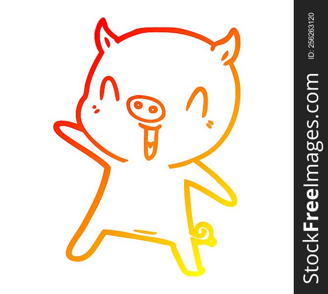warm gradient line drawing of a cartoon pig dancing