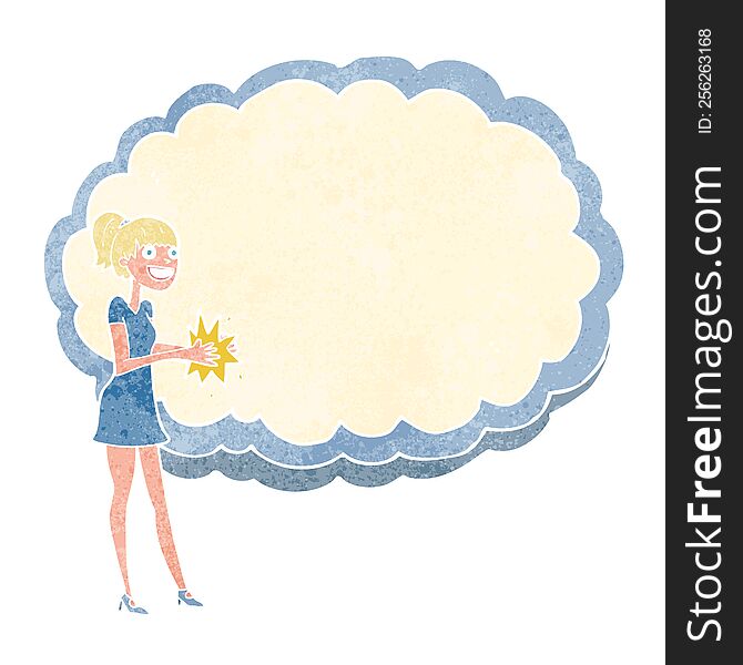 woman standing in front of cloud with space for text. woman standing in front of cloud with space for text