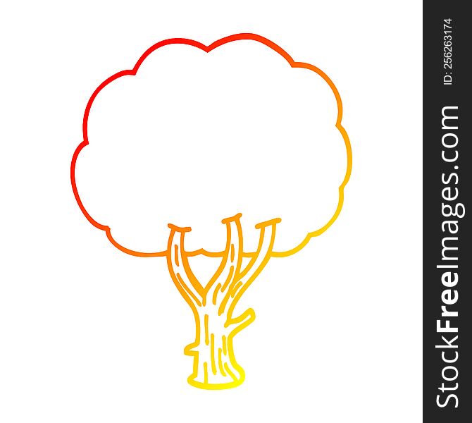 warm gradient line drawing of a cartoon blooming tree