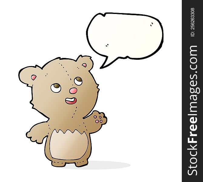 cartoon happy little teddy bear with speech bubble