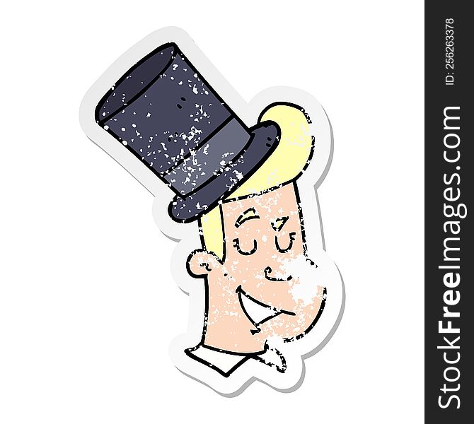 distressed sticker of a cartoon man wearing top hat