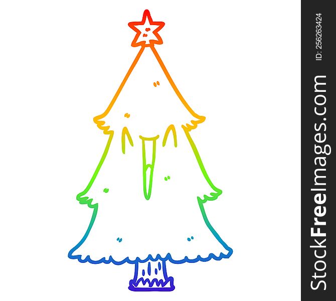 rainbow gradient line drawing of a christmas tree
