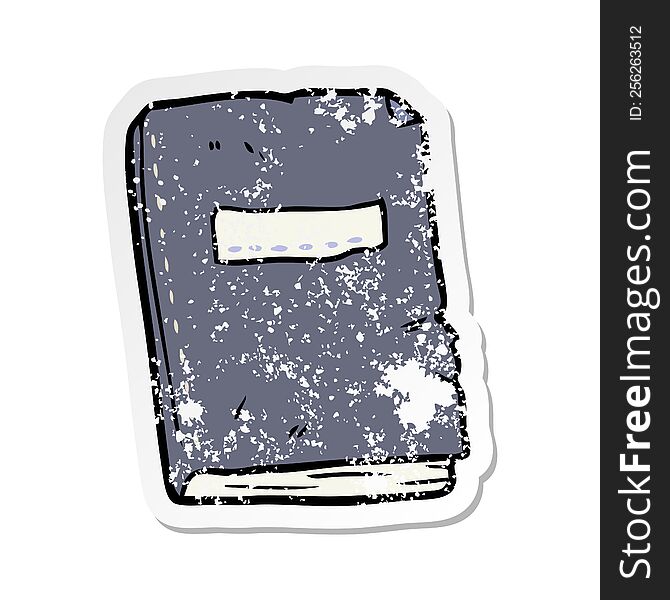 distressed sticker of a cartoon battered old notebook