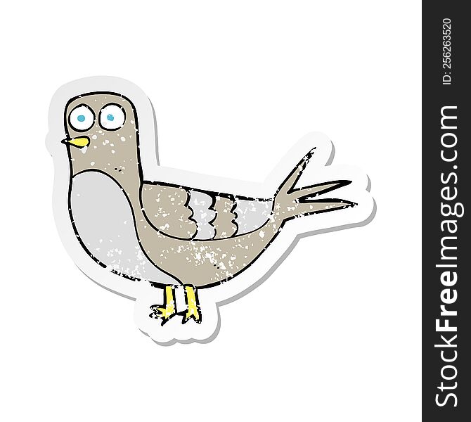 retro distressed sticker of a cartoon pigeon