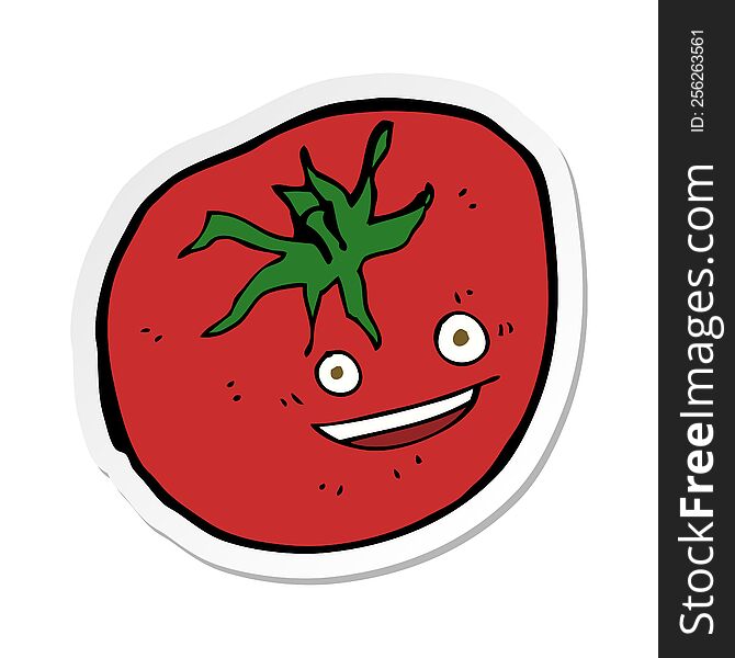 sticker of a cartoon happy tomato