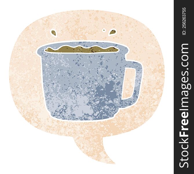 Cartoon Coffee Cup And Speech Bubble In Retro Textured Style