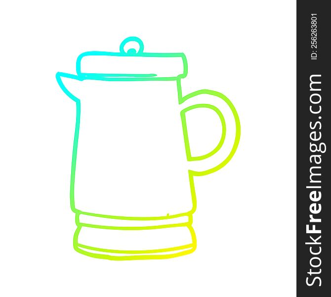 cold gradient line drawing of a old metal kettle