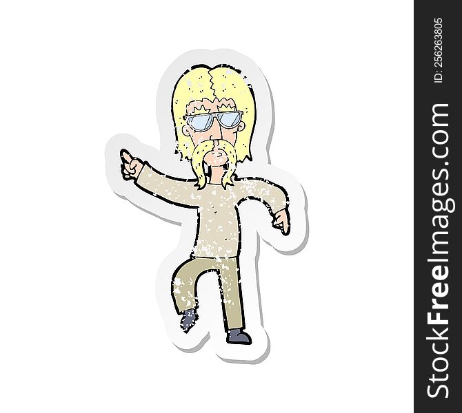 Retro Distressed Sticker Of A Cartoon Hippie Man Wearing Glasses