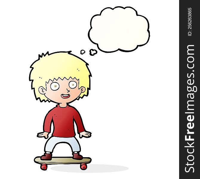 Cartoon Boy On Skateboard With Thought Bubble