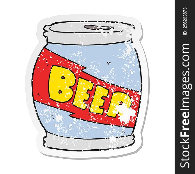 retro distressed sticker of a cartoon beer can