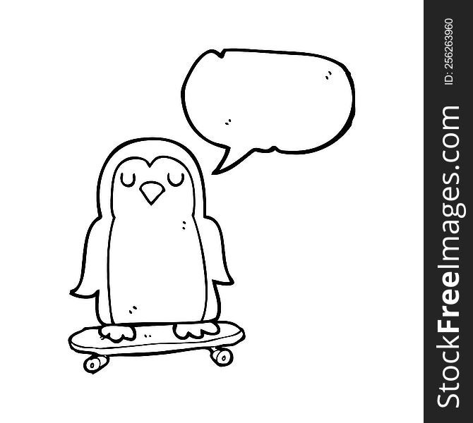 freehand drawn speech bubble cartoon bird on skateboard