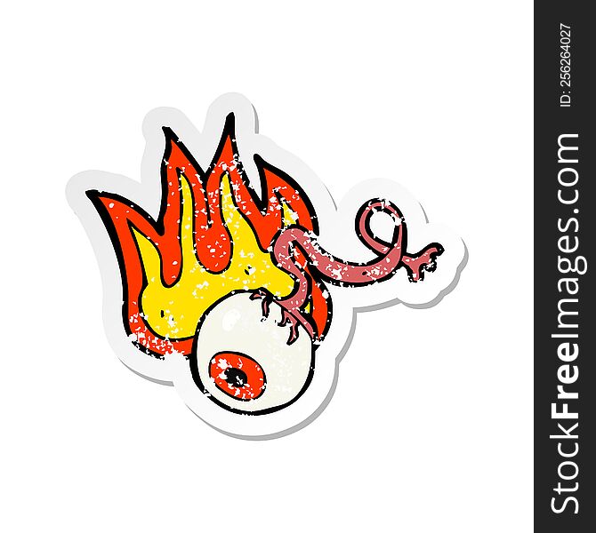 Retro Distressed Sticker Of A Cartoon Gross Flaming Eyeball