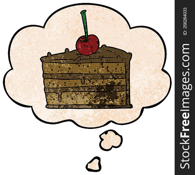 Cartoon Chocolate Cake And Thought Bubble In Grunge Texture Pattern Style