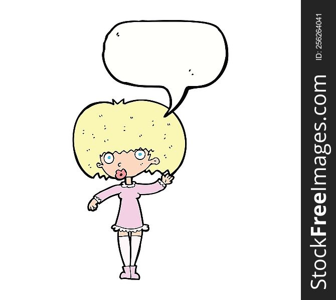 Cartoon Waving Girl With Speech Bubble