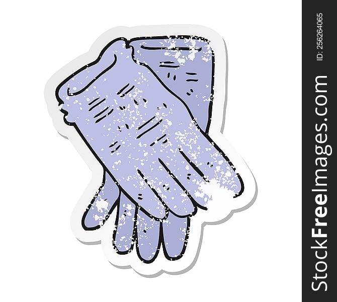 Distressed Sticker Of A Cartoon Garden Work Gloves