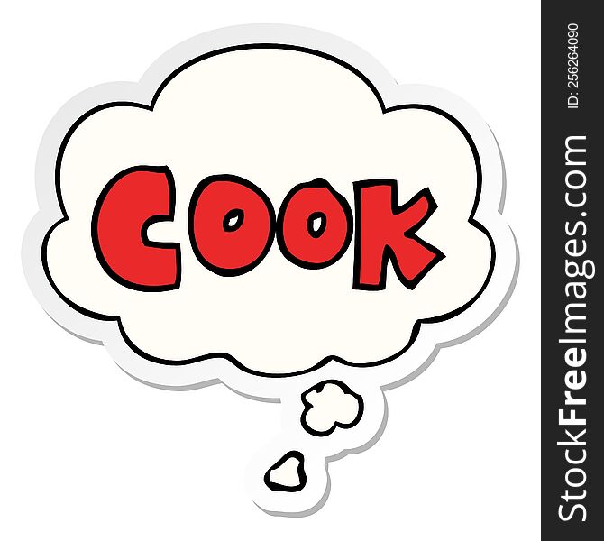 cartoon word cook with thought bubble as a printed sticker