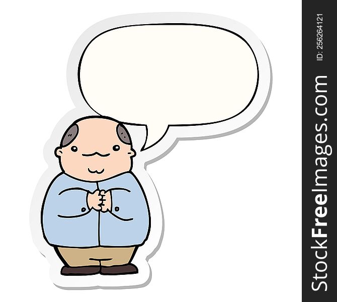 cartoon balding man with speech bubble sticker