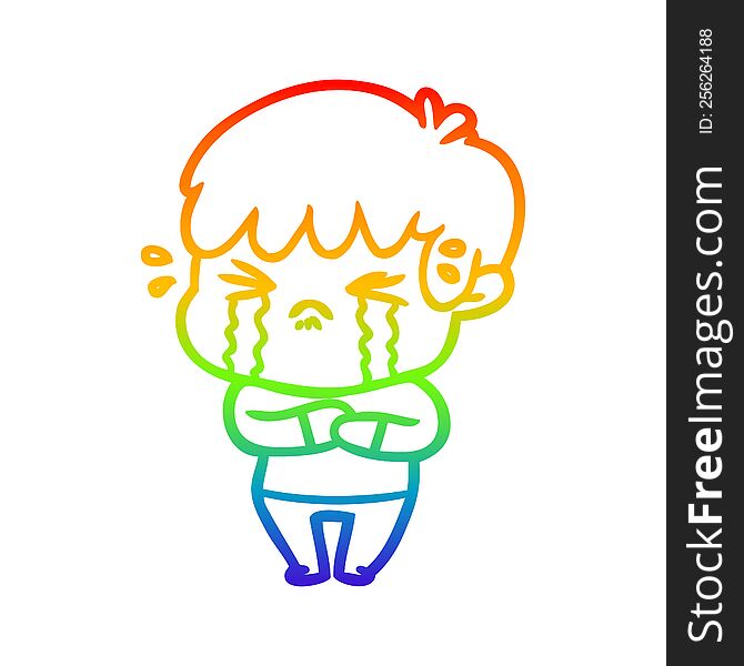 Rainbow Gradient Line Drawing Cartoon Boy Crying
