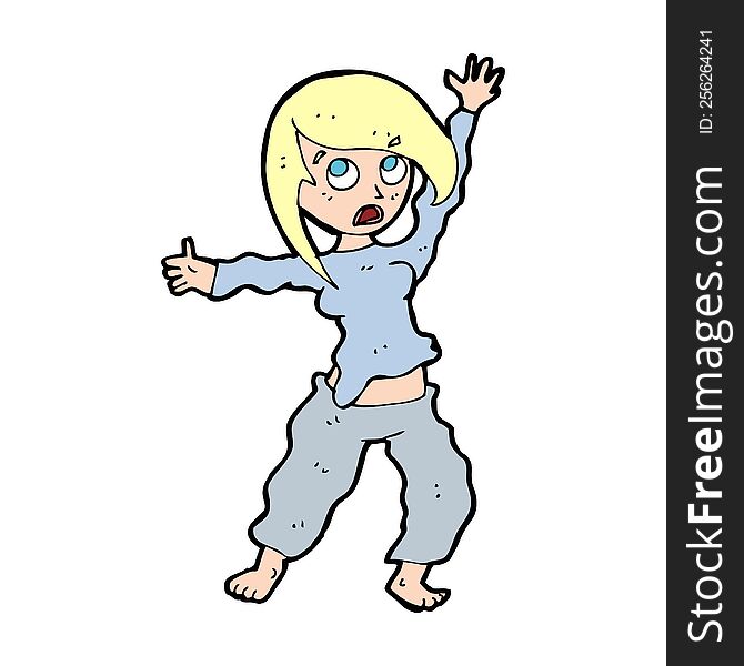 cartoon frightened woman