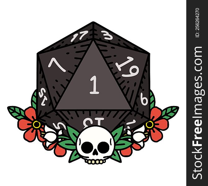 Natural One Dice Roll With Floral Elements Illustration