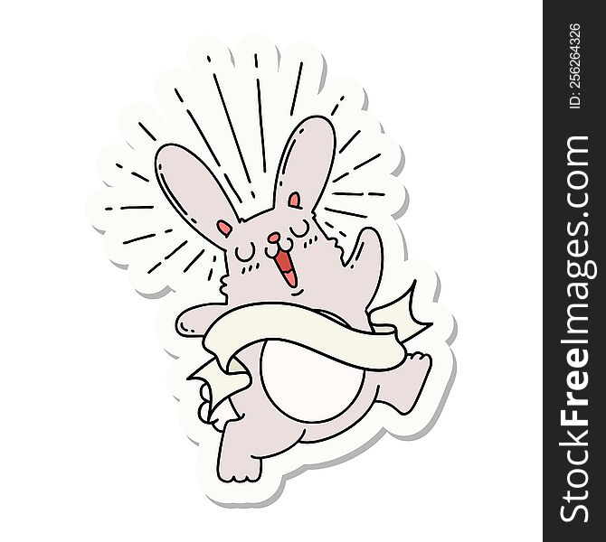 sticker of a tattoo style prancing rabbit